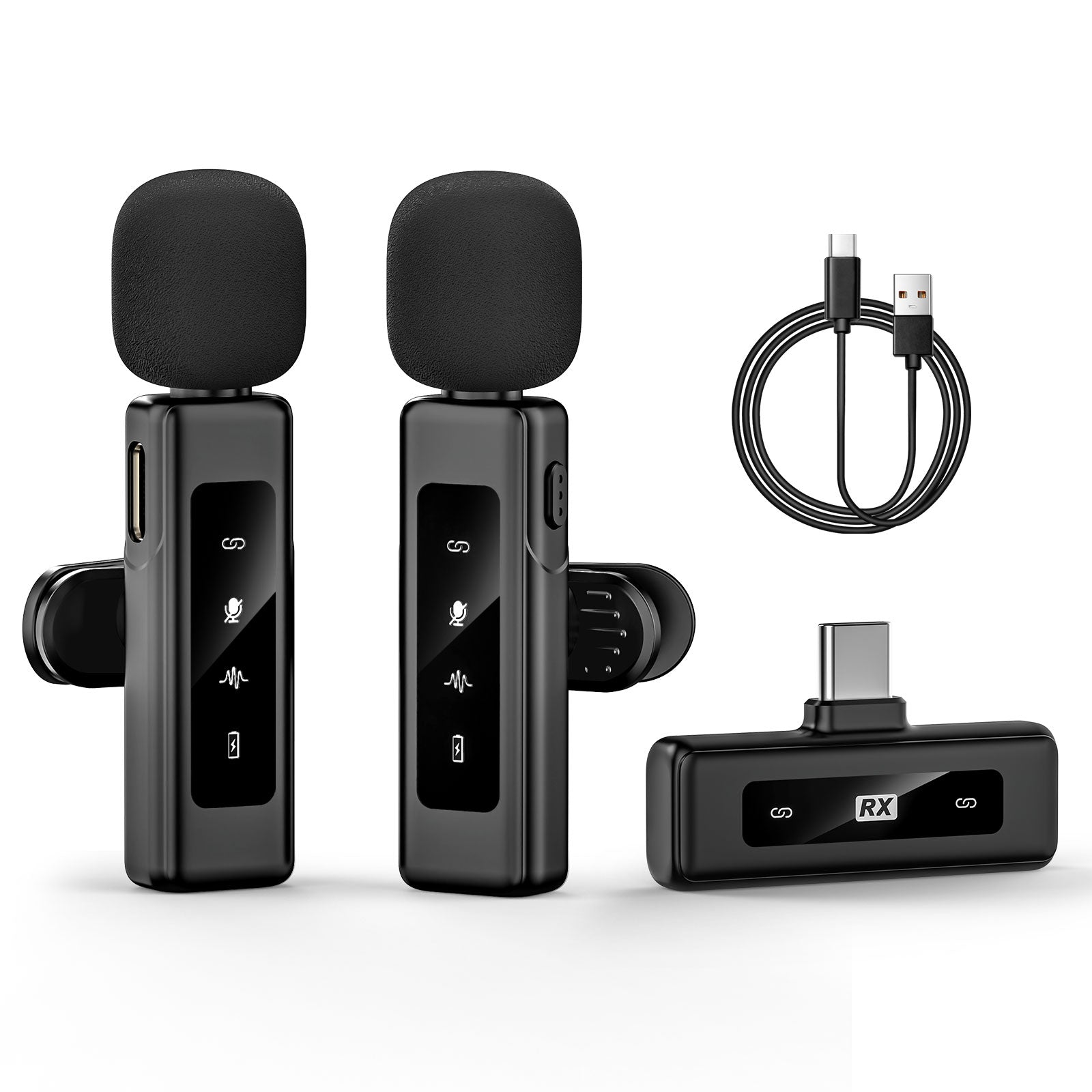 Wireless Lavalier Microphone for USB-C, Plug & Play Clip-On Mic with Active Noise Reduction, Long Battery Life, Wide Compatibility for iPhone 15/Android/PC/Vlog/YouTube