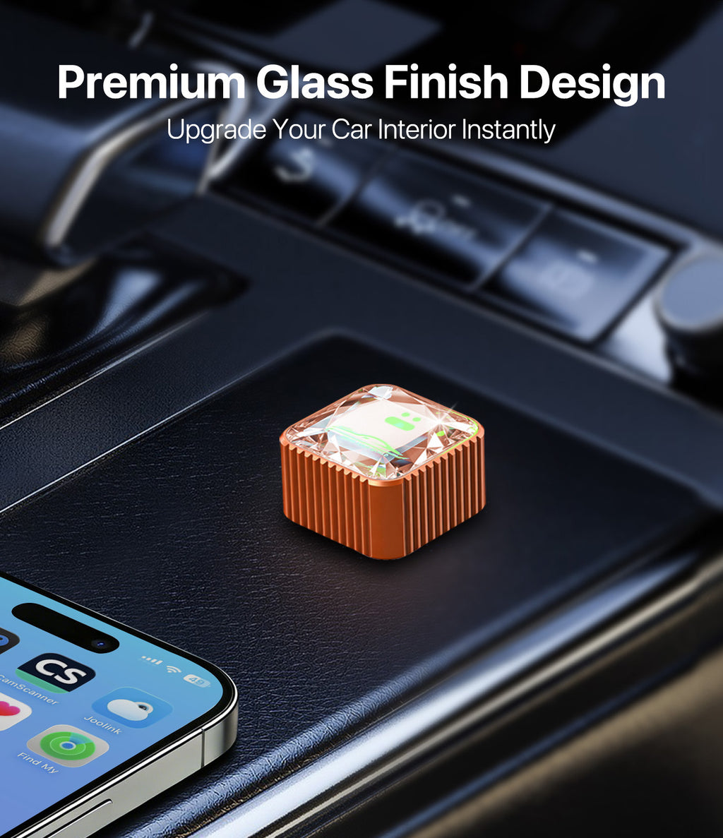 Wireless CarPlay Adapter for iPhone, Premium Glass Finish Design-Black
