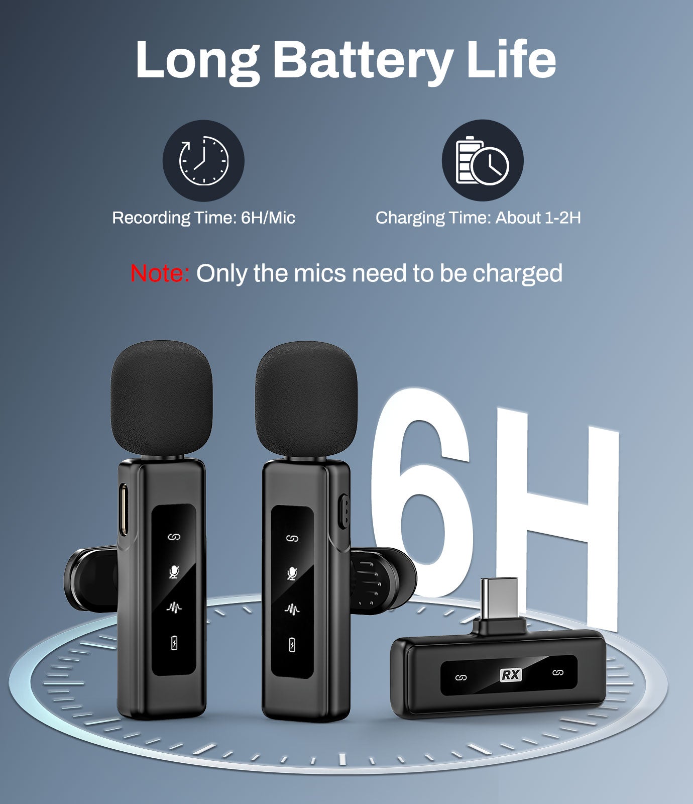 Wireless Lavalier Microphone for USB-C, Plug & Play Clip-On Mic with Active Noise Reduction, Long Battery Life, Wide Compatibility for iPhone 15/Android/PC/Vlog/YouTube