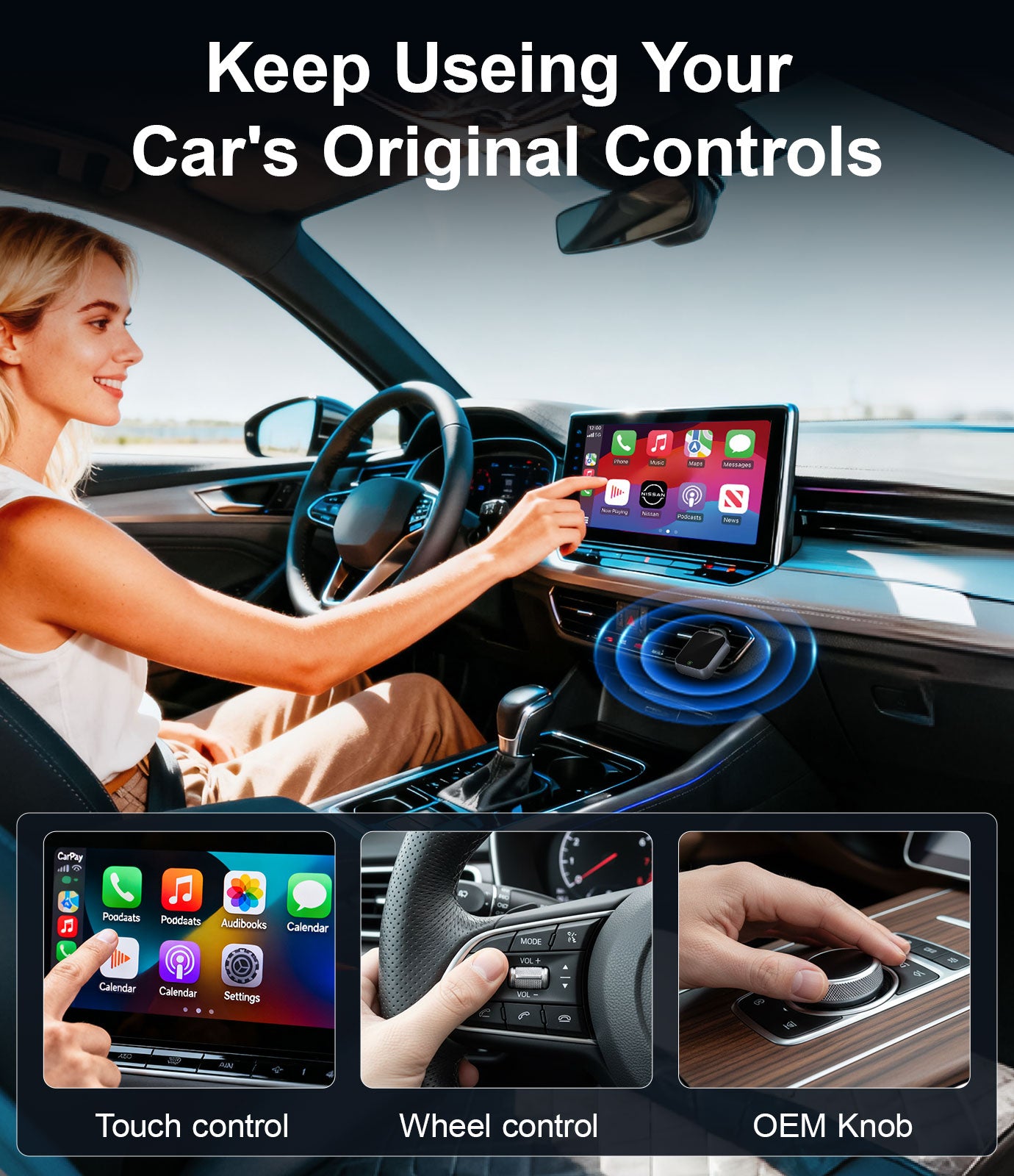 2026 Wireless CarPlay Adapter for iPhone - 5s Auto-Connect, No Audio Lag - Convert Factory Wired to Wireless CarPlay - Bluetooth 5.3 & 5GHz Wi-Fi - Plug & Play (Includes USB A/C)