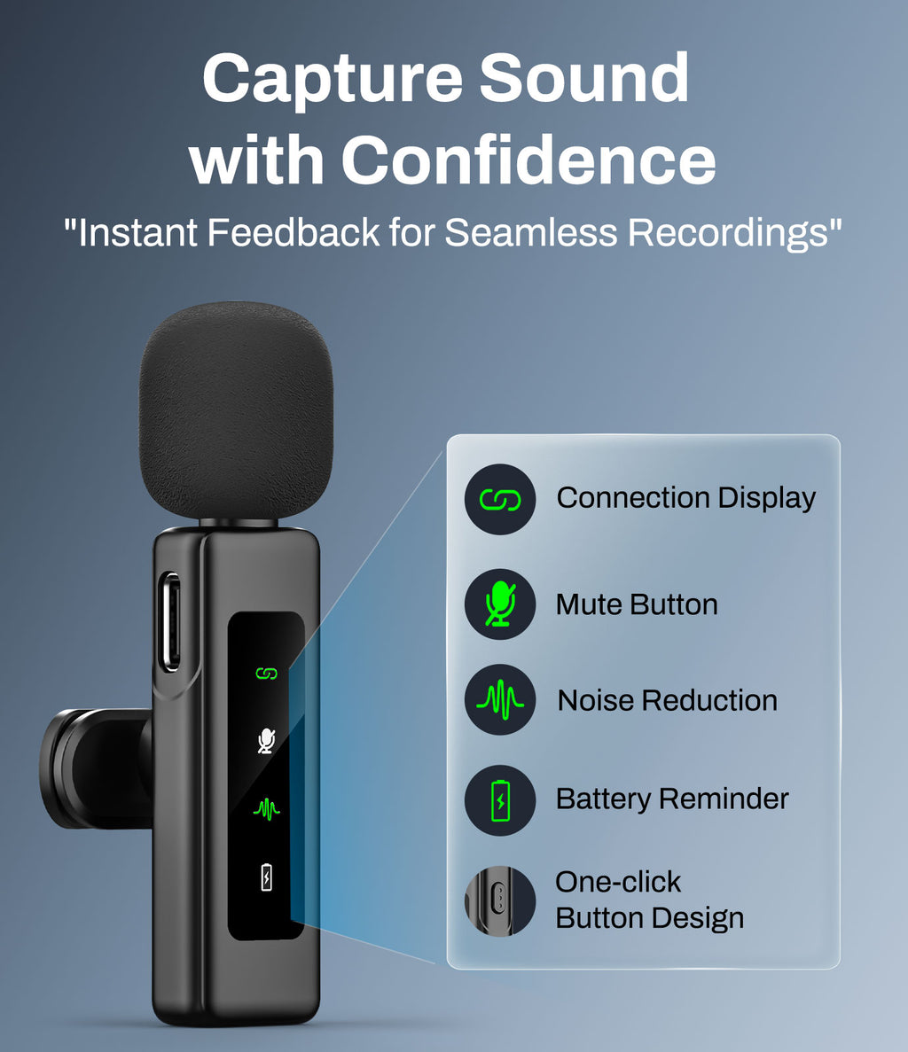 Wireless Lavalier Microphone for USB-C, Plug & Play Clip-On Mic with Active Noise Reduction, Long Battery Life, Wide Compatibility for iPhone 15/Android/PC/Vlog/YouTube