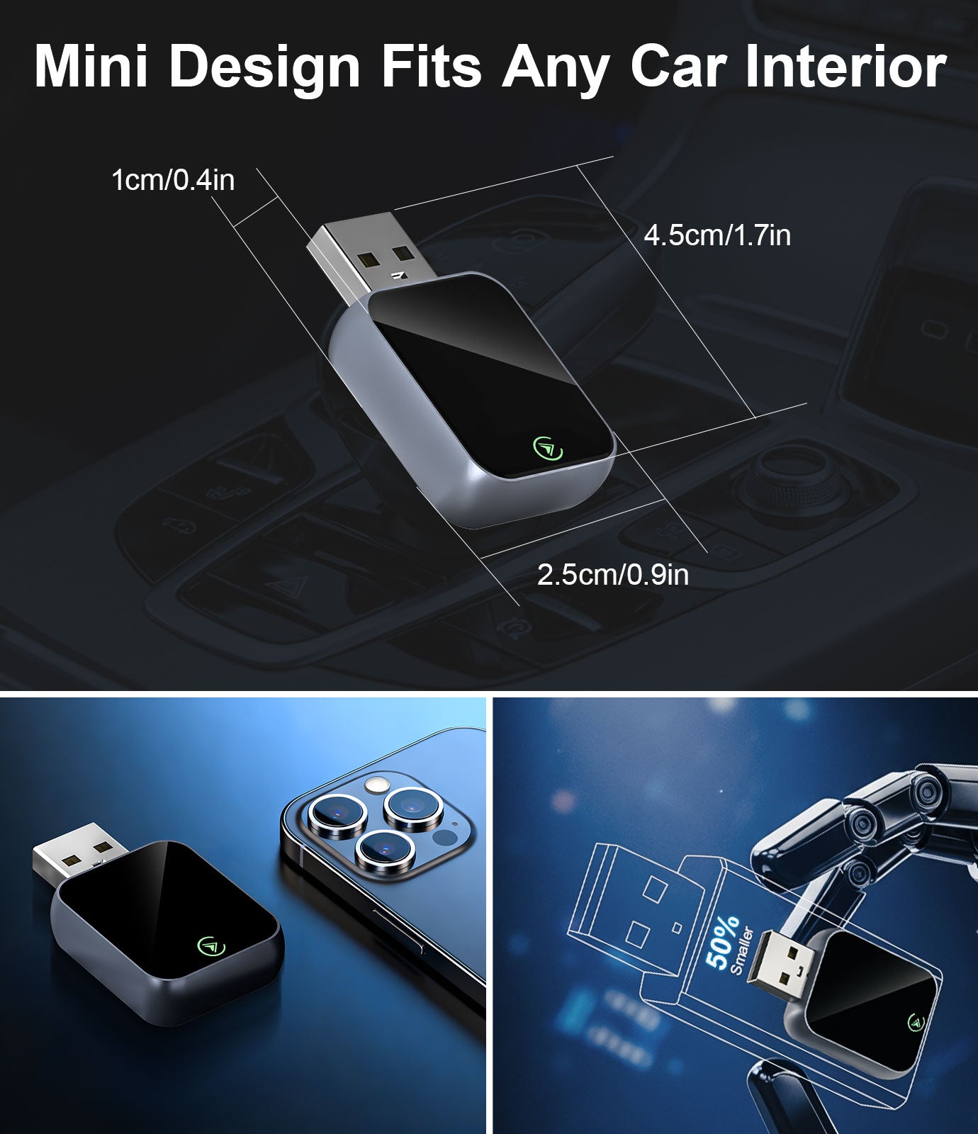 2026 Wireless CarPlay Adapter for iPhone - 5s Auto-Connect, No Audio Lag - Convert Factory Wired to Wireless CarPlay - Bluetooth 5.3 & 5GHz Wi-Fi - Plug & Play (Includes USB A/C)